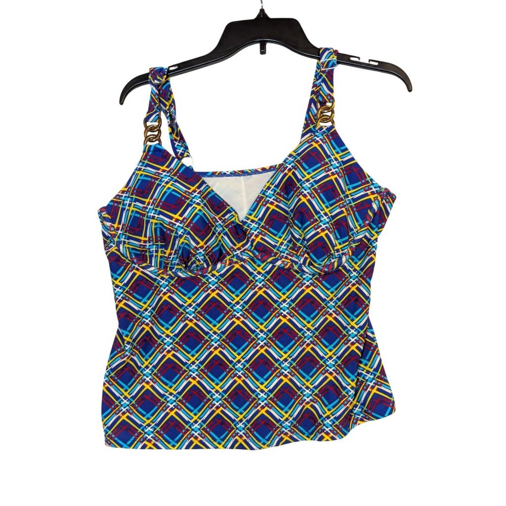 Catalina Womens XL/XG Tankini Top Underwire Blue/Multicolor